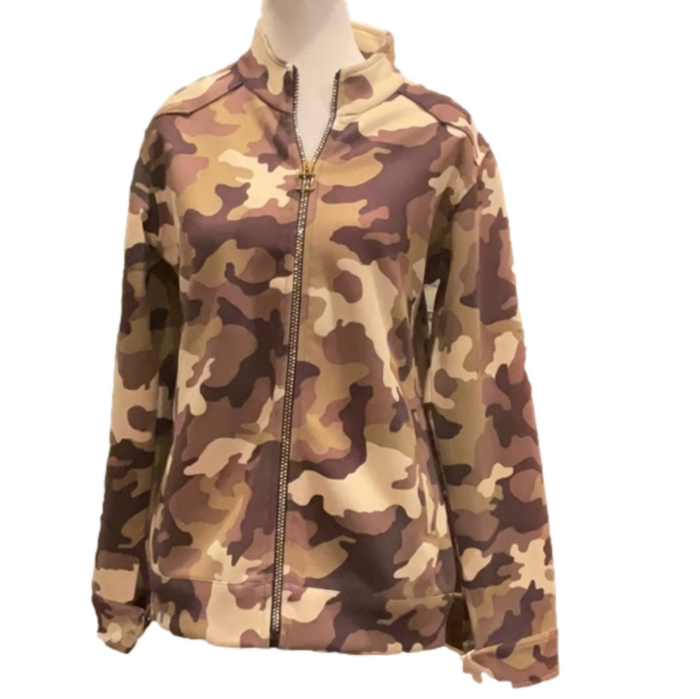 Pink Satin XL brown/cream super soft jersey camouflage shacket with full zip